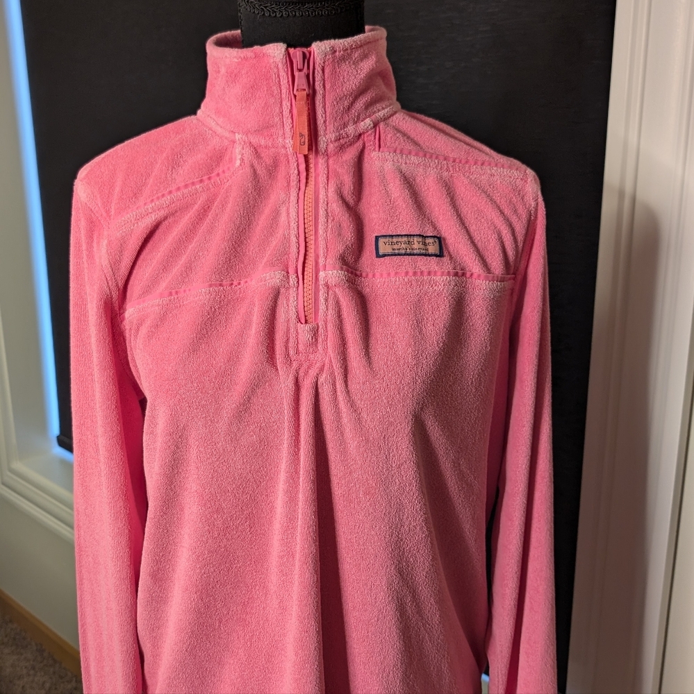 Vinyard Vines Pink Terry Cloth 3/4 Zip Pullover Medium